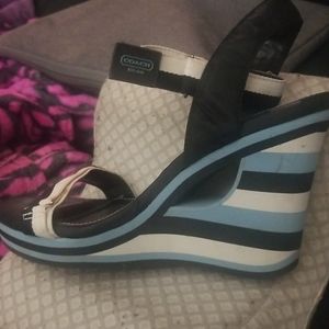 Coach blue white black wedge sandle